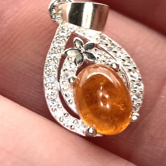Spessartine Garnet 2.23ct Platinum Finish Solid 925 Sterling Silver Pendant - Picture 1 of 6